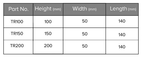T riser specifications table