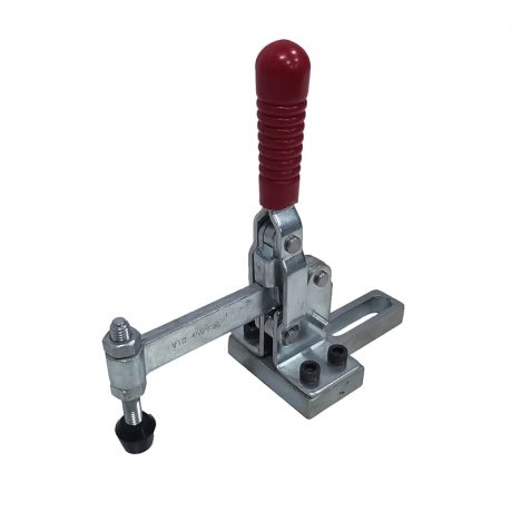 Vertical toggle clamp for clamping on cyclotron fixture tables